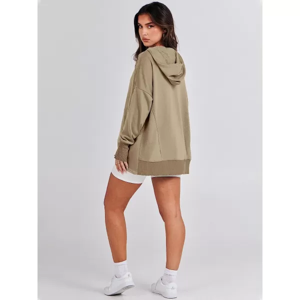 imageANRABESS Women Casual Button V Neck Hoodies Oversized Pullover Sweatshirt Hooded Sweater Tops with PocketsKhaki