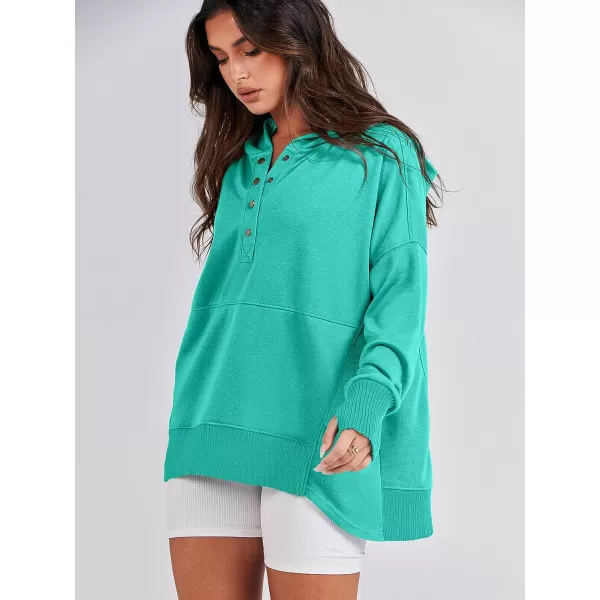 imageANRABESS Women Casual Button V Neck Hoodies Oversized Pullover Sweatshirt Hooded Sweater Tops with PocketsLake
