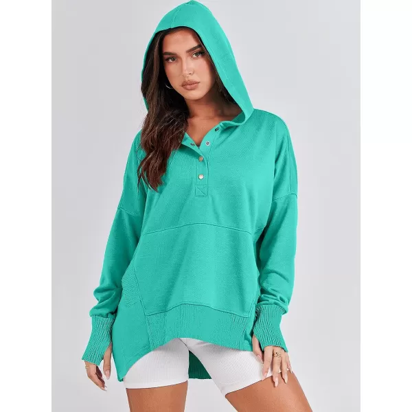 imageANRABESS Women Casual Button V Neck Hoodies Oversized Pullover Sweatshirt Hooded Sweater Tops with PocketsLake