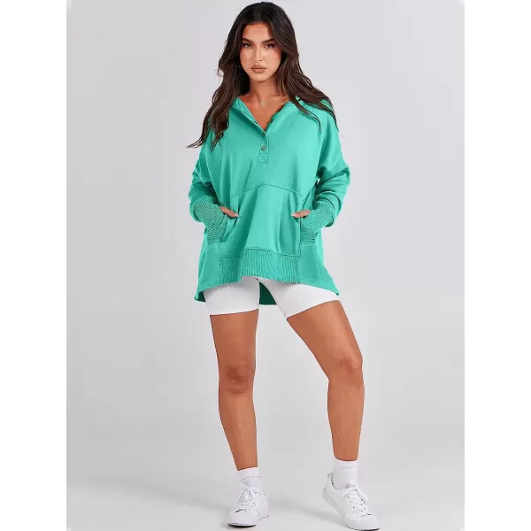 imageANRABESS Women Casual Button V Neck Hoodies Oversized Pullover Sweatshirt Hooded Sweater Tops with PocketsLake