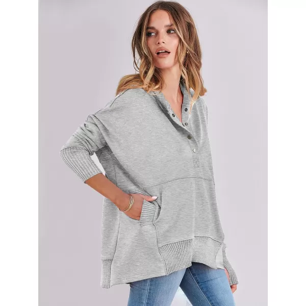 imageANRABESS Women Casual Button V Neck Hoodies Oversized Pullover Sweatshirt Hooded Sweater Tops with PocketsLight Gray