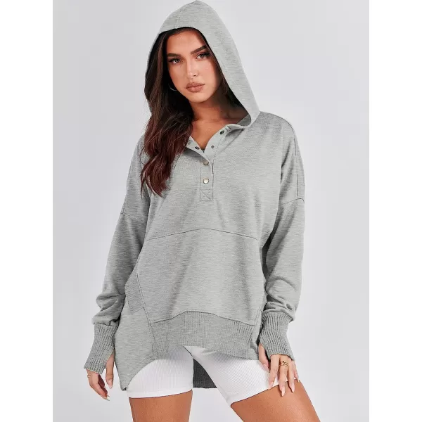 imageANRABESS Women Casual Button V Neck Hoodies Oversized Pullover Sweatshirt Hooded Sweater Tops with PocketsLight Gray