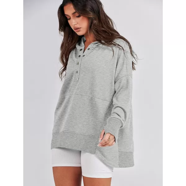 imageANRABESS Women Casual Button V Neck Hoodies Oversized Pullover Sweatshirt Hooded Sweater Tops with PocketsLight Gray