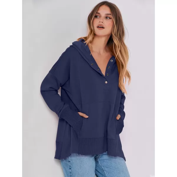 imageANRABESS Women Casual Button V Neck Hoodies Oversized Pullover Sweatshirt Hooded Sweater Tops with PocketsNavy Blue