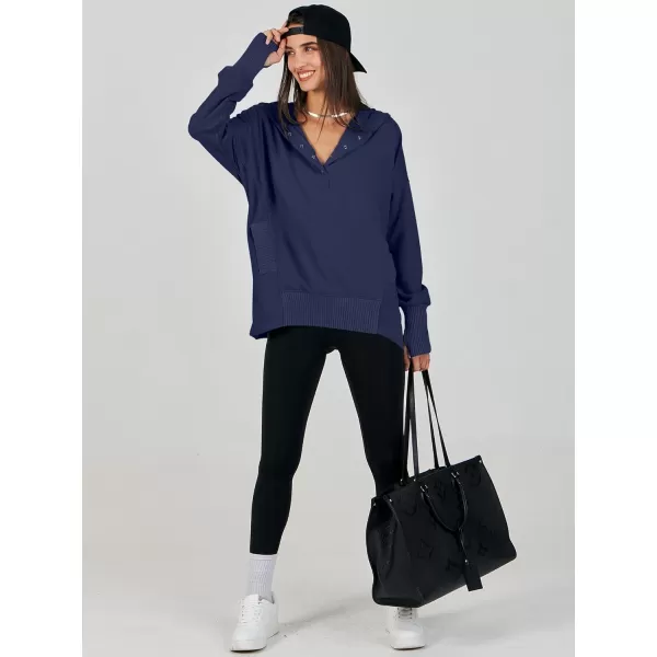 imageANRABESS Women Casual Button V Neck Hoodies Oversized Pullover Sweatshirt Hooded Sweater Tops with PocketsNavy Blue