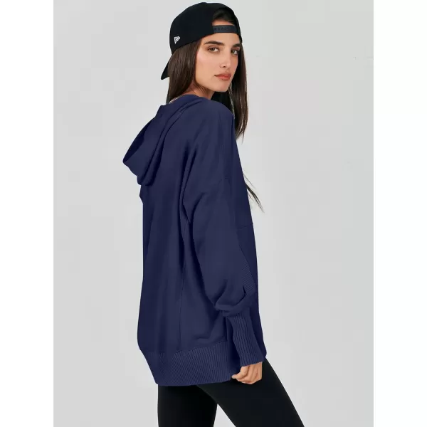 imageANRABESS Women Casual Button V Neck Hoodies Oversized Pullover Sweatshirt Hooded Sweater Tops with PocketsNavy Blue