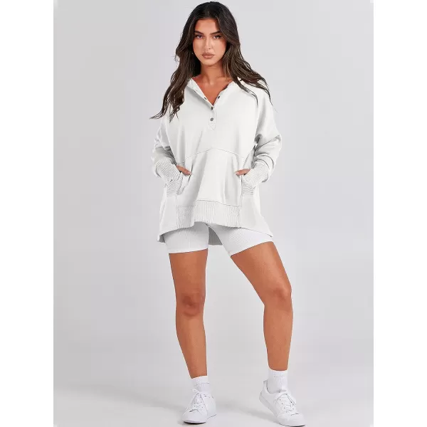 imageANRABESS Women Casual Button V Neck Hoodies Oversized Pullover Sweatshirt Hooded Sweater Tops with PocketsWhite