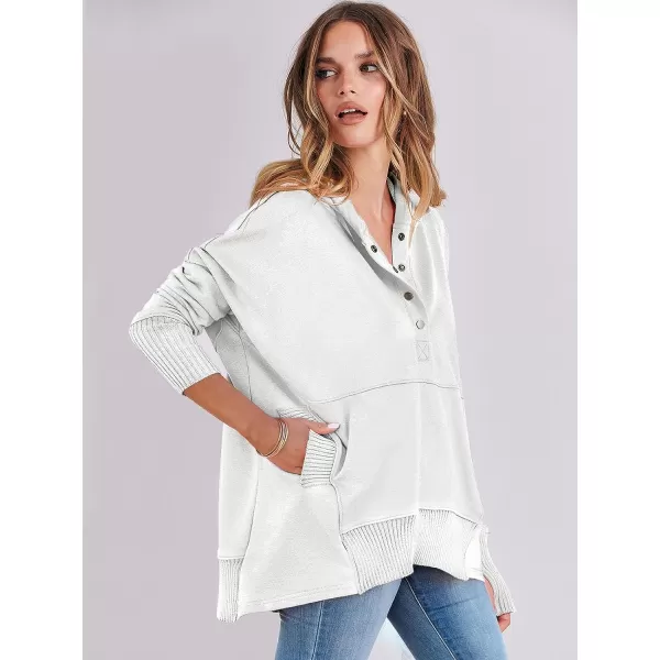 imageANRABESS Women Casual Button V Neck Hoodies Oversized Pullover Sweatshirt Hooded Sweater Tops with PocketsWhite