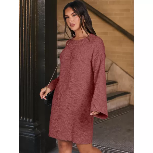 imageANRABESS Women Casual Crewneck Long Sleeve Oversized Chunky Sweater Mini Dress Winter Loose Slouchy Soft TunicFuchsia