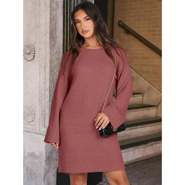 imageANRABESS Women Casual Crewneck Long Sleeve Oversized Chunky Sweater Mini Dress Winter Loose Slouchy Soft TunicFuchsia