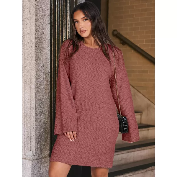 imageANRABESS Women Casual Crewneck Long Sleeve Oversized Chunky Sweater Mini Dress Winter Loose Slouchy Soft TunicFuchsia