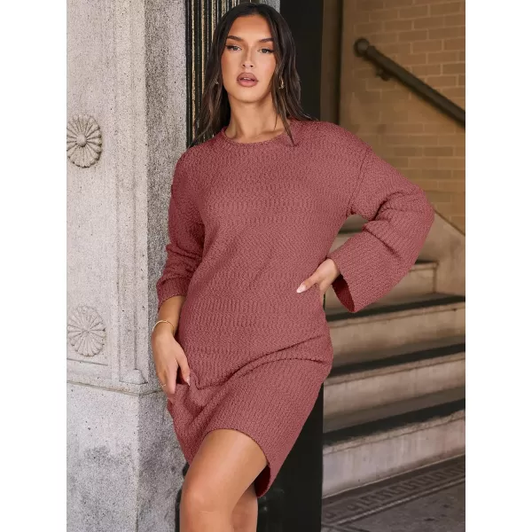 imageANRABESS Women Casual Crewneck Long Sleeve Oversized Chunky Sweater Mini Dress Winter Loose Slouchy Soft TunicFuchsia