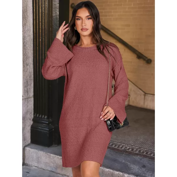 imageANRABESS Women Casual Crewneck Long Sleeve Oversized Chunky Sweater Mini Dress Winter Loose Slouchy Soft TunicFuchsia