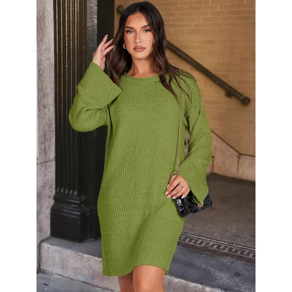 imageANRABESS Women Casual Crewneck Long Sleeve Oversized Chunky Sweater Mini Dress Winter Loose Slouchy Soft TunicGreen