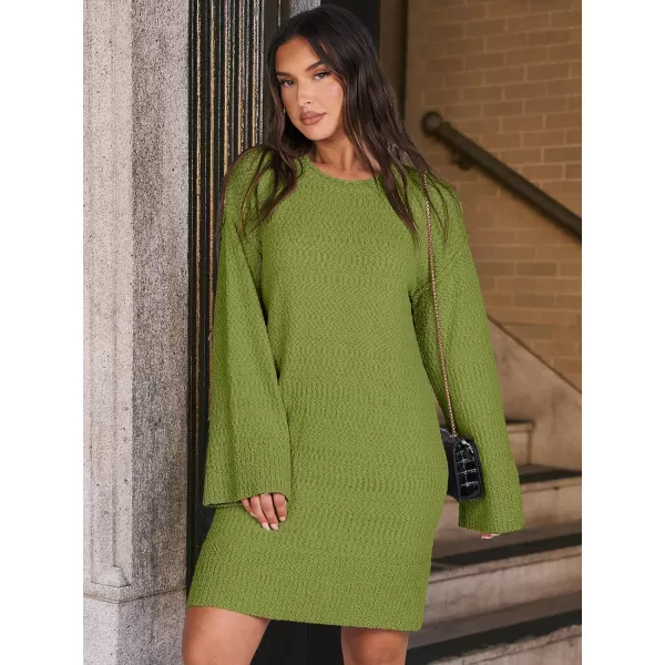 imageANRABESS Women Casual Crewneck Long Sleeve Oversized Chunky Sweater Mini Dress Winter Loose Slouchy Soft TunicGreen