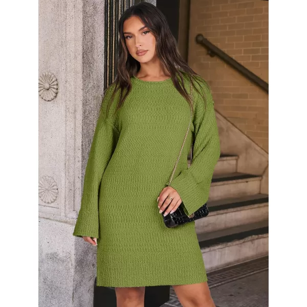 imageANRABESS Women Casual Crewneck Long Sleeve Oversized Chunky Sweater Mini Dress Winter Loose Slouchy Soft TunicGreen