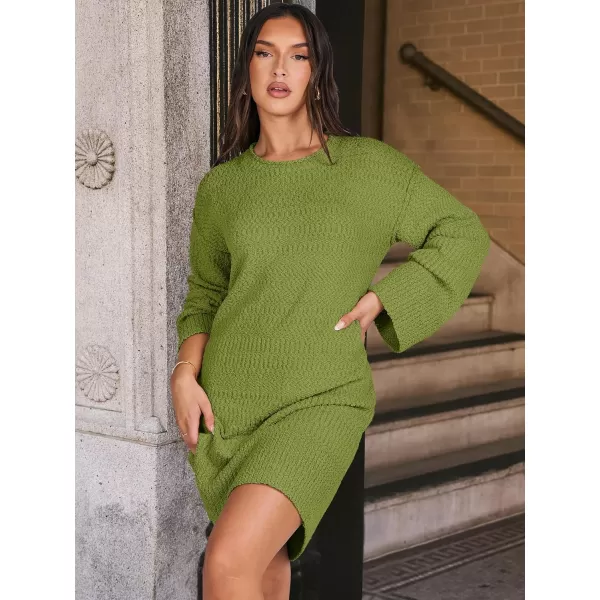 imageANRABESS Women Casual Crewneck Long Sleeve Oversized Chunky Sweater Mini Dress Winter Loose Slouchy Soft TunicGreen