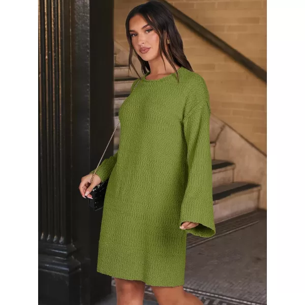 imageANRABESS Women Casual Crewneck Long Sleeve Oversized Chunky Sweater Mini Dress Winter Loose Slouchy Soft TunicGreen