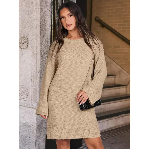 imageANRABESS Women Casual Crewneck Long Sleeve Oversized Chunky Sweater Mini Dress Winter Loose Slouchy Soft TunicKhaki
