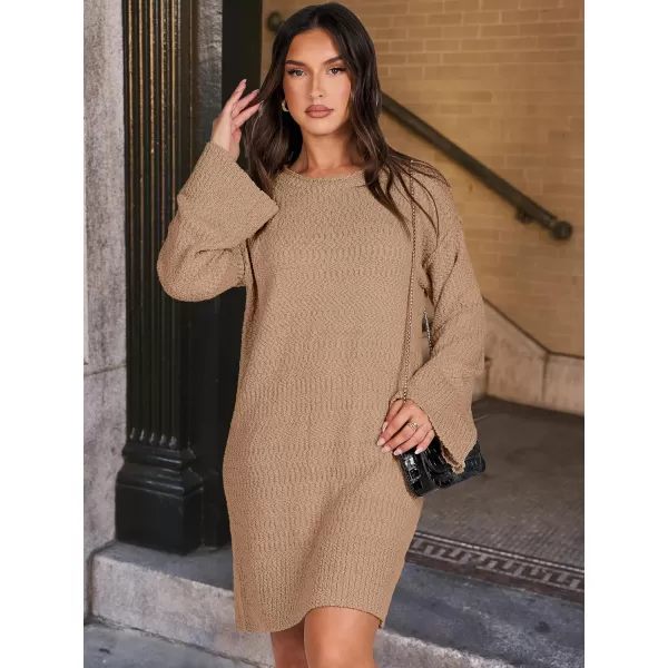 imageANRABESS Women Casual Crewneck Long Sleeve Oversized Chunky Sweater Mini Dress Winter Loose Slouchy Soft TunicPink Apricot