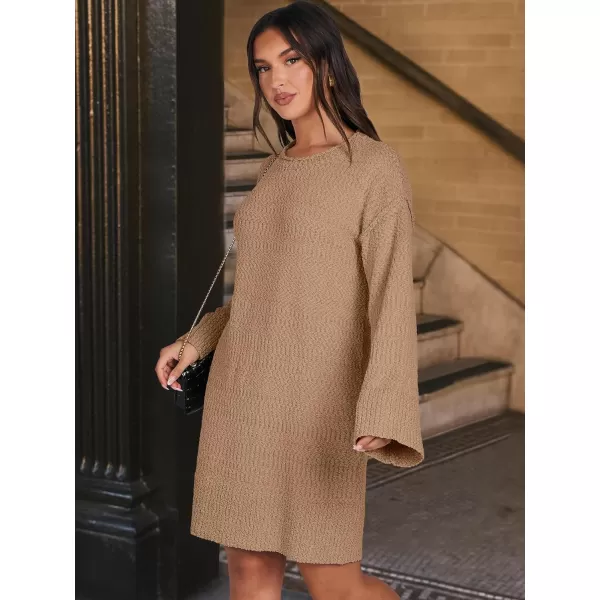 imageANRABESS Women Casual Crewneck Long Sleeve Oversized Chunky Sweater Mini Dress Winter Loose Slouchy Soft TunicPink Apricot