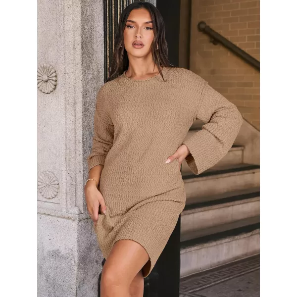 imageANRABESS Women Casual Crewneck Long Sleeve Oversized Chunky Sweater Mini Dress Winter Loose Slouchy Soft TunicPink Apricot