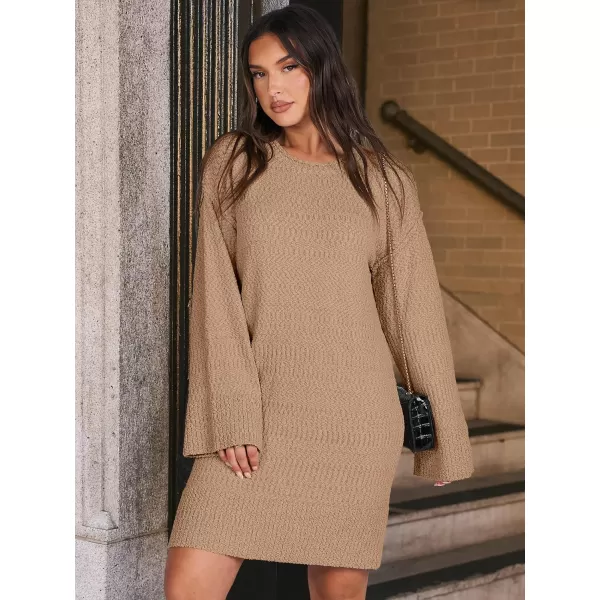 imageANRABESS Women Casual Crewneck Long Sleeve Oversized Chunky Sweater Mini Dress Winter Loose Slouchy Soft TunicPink Apricot