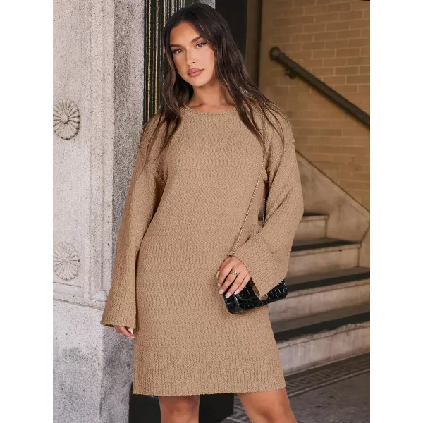 imageANRABESS Women Casual Crewneck Long Sleeve Oversized Chunky Sweater Mini Dress Winter Loose Slouchy Soft TunicPink Apricot