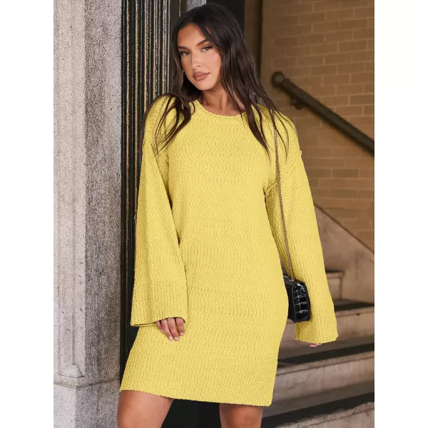 imageANRABESS Women Casual Crewneck Long Sleeve Oversized Chunky Sweater Mini Dress Winter Loose Slouchy Soft TunicYellow