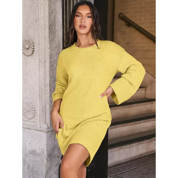 imageANRABESS Women Casual Crewneck Long Sleeve Oversized Chunky Sweater Mini Dress Winter Loose Slouchy Soft TunicYellow