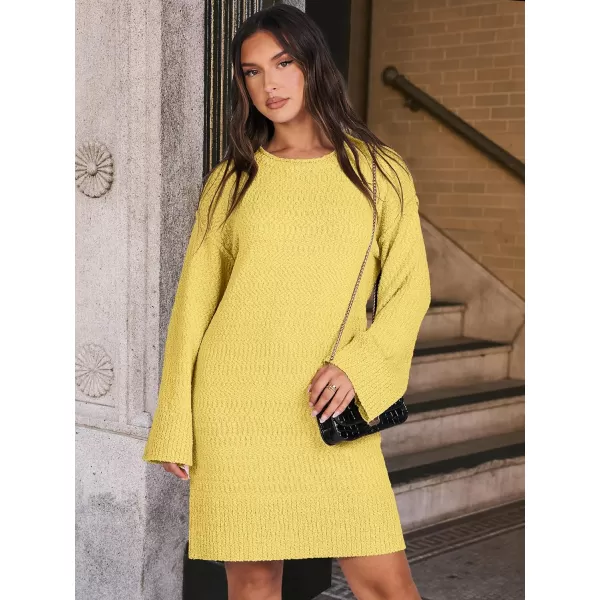 imageANRABESS Women Casual Crewneck Long Sleeve Oversized Chunky Sweater Mini Dress Winter Loose Slouchy Soft TunicYellow