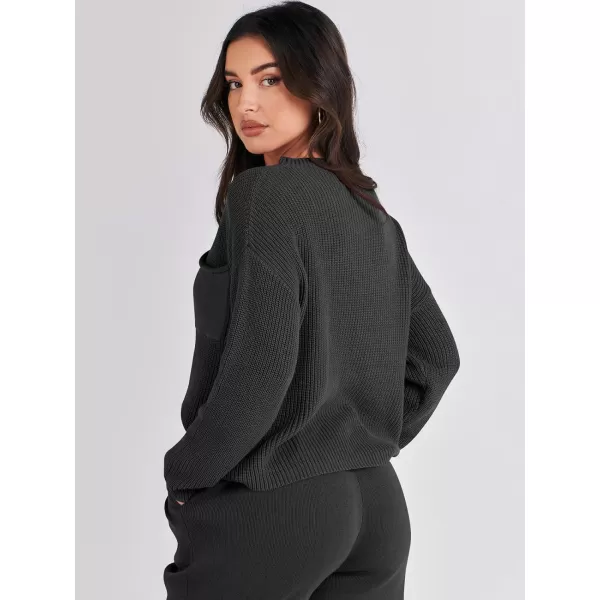 imageANRABESS Women Casual Long Sleeve Knit Loose Fit Mock Neck Fall Trendy Cropped Sweater Top with PocketsBlack