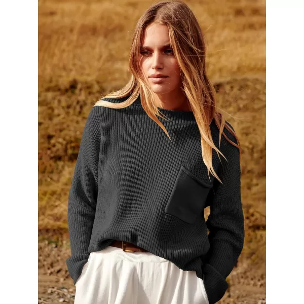imageANRABESS Women Casual Long Sleeve Knit Loose Fit Mock Neck Fall Trendy Cropped Sweater Top with PocketsBlack