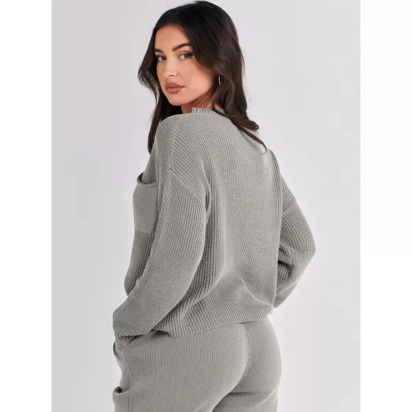 imageANRABESS Women Casual Long Sleeve Knit Loose Fit Mock Neck Fall Trendy Cropped Sweater Top with PocketsDark Gray