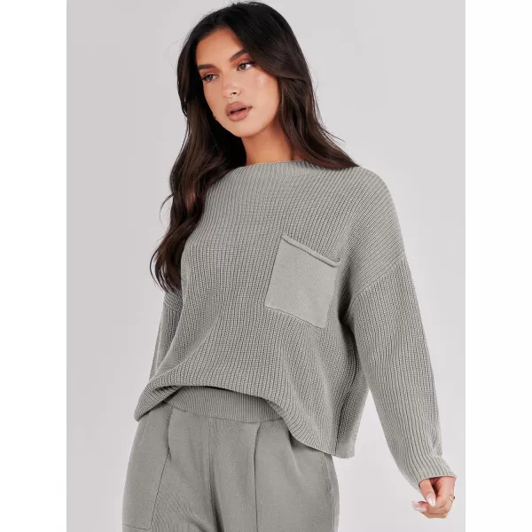 imageANRABESS Women Casual Long Sleeve Knit Loose Fit Mock Neck Fall Trendy Cropped Sweater Top with PocketsDark Gray