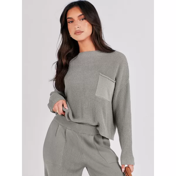 imageANRABESS Women Casual Long Sleeve Knit Loose Fit Mock Neck Fall Trendy Cropped Sweater Top with PocketsDark Gray