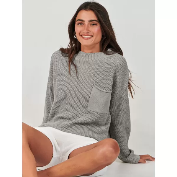 imageANRABESS Women Casual Long Sleeve Knit Loose Fit Mock Neck Fall Trendy Cropped Sweater Top with PocketsDark Gray