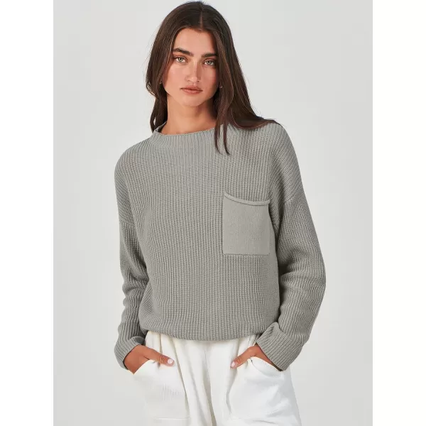 imageANRABESS Women Casual Long Sleeve Knit Loose Fit Mock Neck Fall Trendy Cropped Sweater Top with PocketsDark Gray
