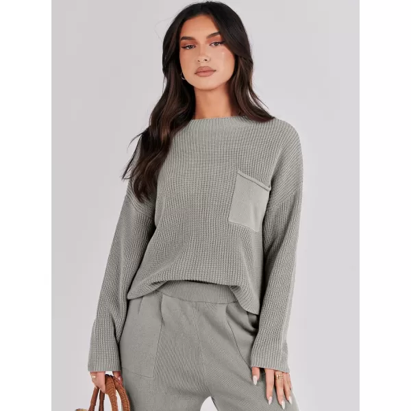 imageANRABESS Women Casual Long Sleeve Knit Loose Fit Mock Neck Fall Trendy Cropped Sweater Top with PocketsDark Gray