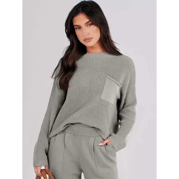 imageANRABESS Women Casual Long Sleeve Knit Loose Fit Mock Neck Fall Trendy Cropped Sweater Top with PocketsDark Gray