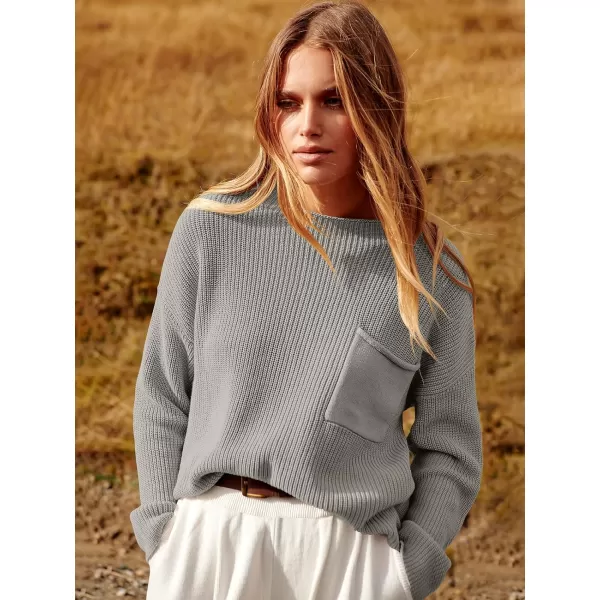 imageANRABESS Women Casual Long Sleeve Knit Loose Fit Mock Neck Fall Trendy Cropped Sweater Top with PocketsDark Gray
