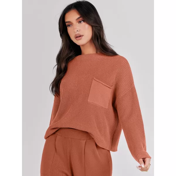imageANRABESS Women Casual Long Sleeve Knit Loose Fit Mock Neck Fall Trendy Cropped Sweater Top with PocketsRust