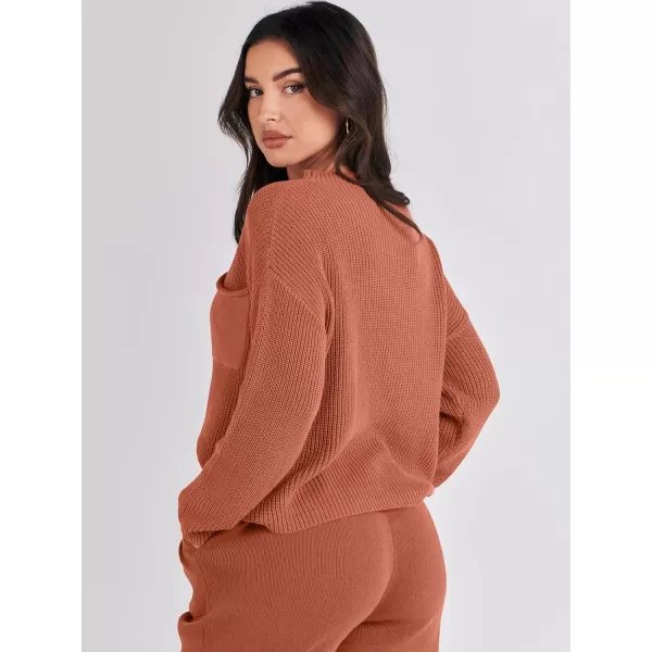imageANRABESS Women Casual Long Sleeve Knit Loose Fit Mock Neck Fall Trendy Cropped Sweater Top with PocketsRust