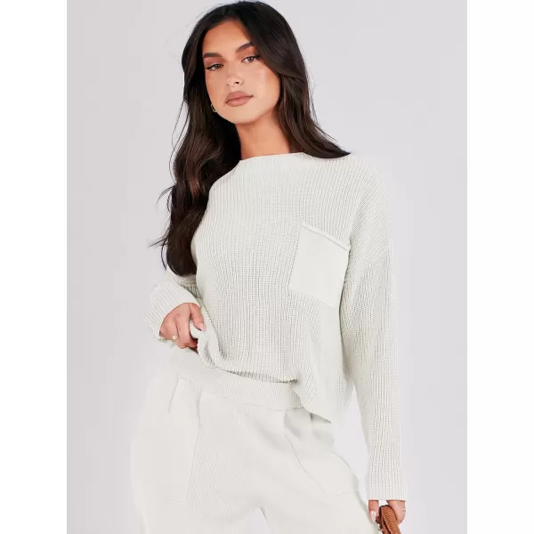 imageANRABESS Women Casual Long Sleeve Knit Loose Fit Mock Neck Fall Trendy Cropped Sweater Top with PocketsWhite