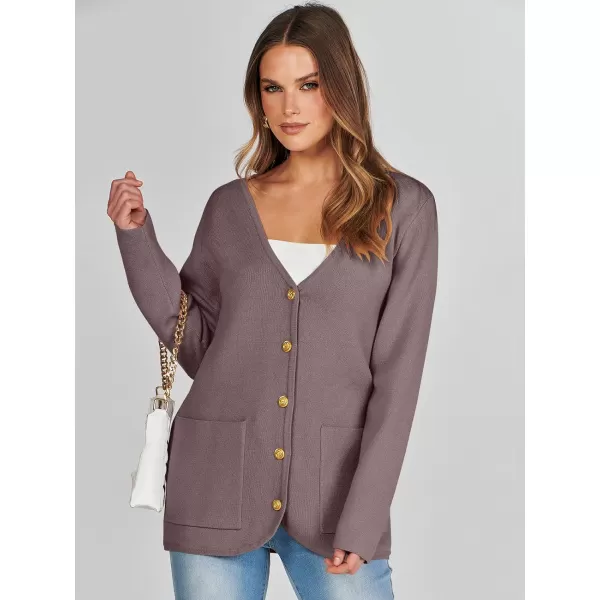 imageANRABESS Women Casual Long Sleeve V Neck Button Down Cardigan Sweater BlazerAlmond