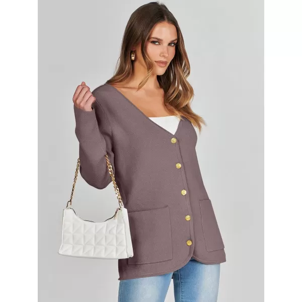 imageANRABESS Women Casual Long Sleeve V Neck Button Down Cardigan Sweater BlazerAlmond