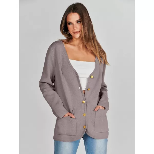 imageANRABESS Women Casual Long Sleeve V Neck Button Down Cardigan Sweater BlazerAlmond