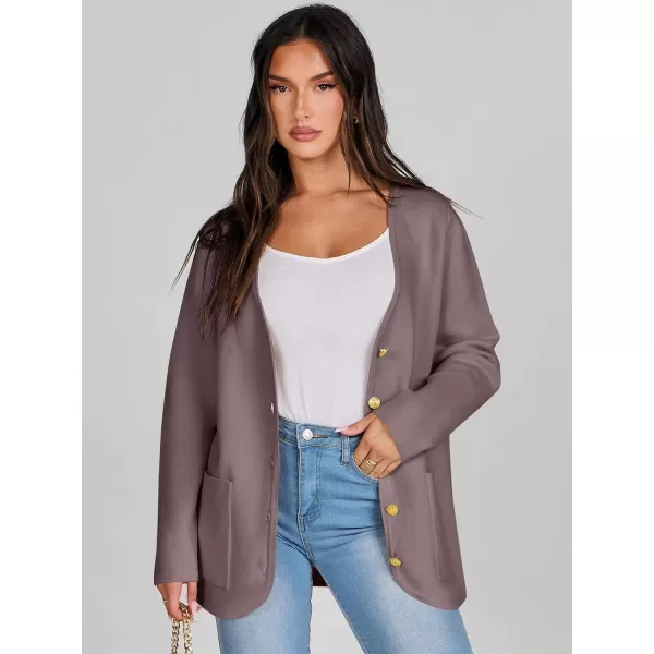 imageANRABESS Women Casual Long Sleeve V Neck Button Down Cardigan Sweater BlazerAlmond