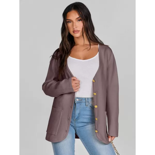 imageANRABESS Women Casual Long Sleeve V Neck Button Down Cardigan Sweater BlazerAlmond