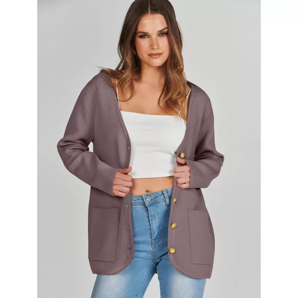 imageANRABESS Women Casual Long Sleeve V Neck Button Down Cardigan Sweater BlazerAlmond
